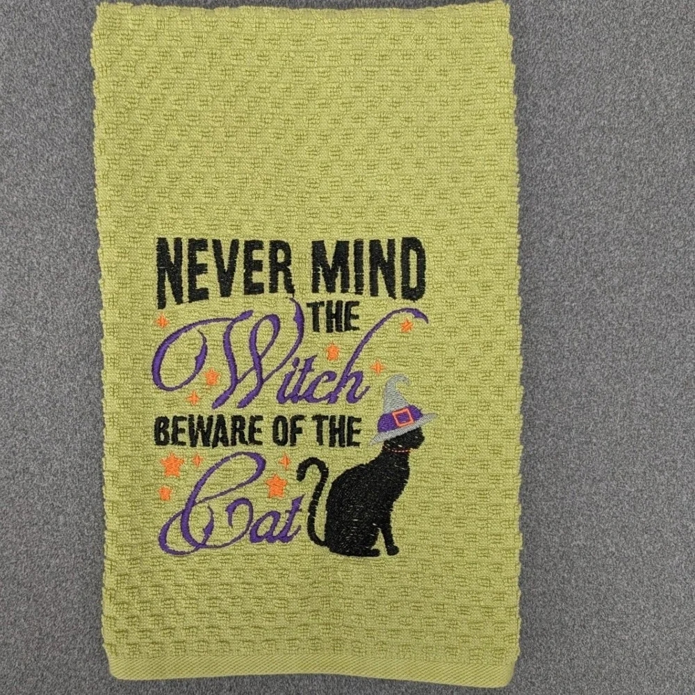 Never Mind the Witch Beware of The Cat Halloween Fall Kitchen Bar Hand Tea Towel
